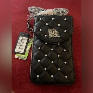 BADGLEY MISCHKA BLACK Phone/crossbody Bag Quilted Vegan Leather